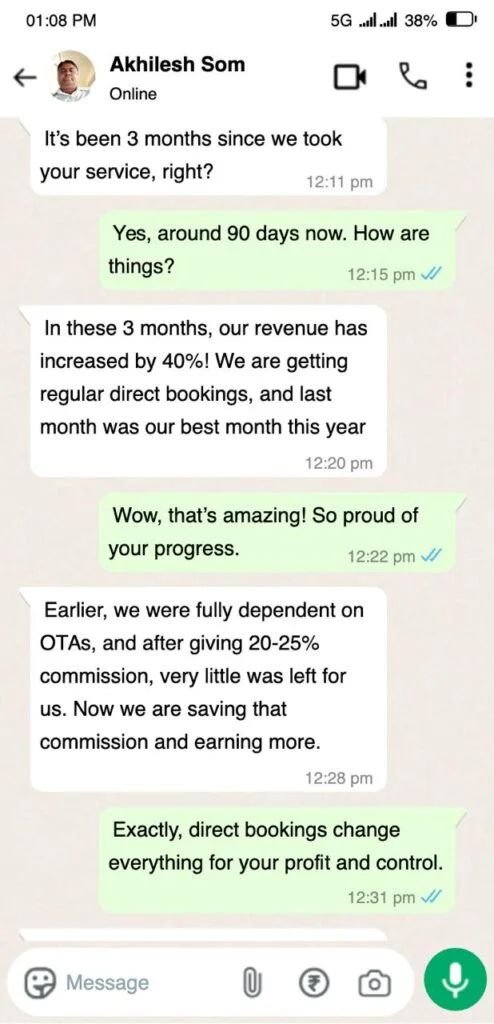 WhatsApp conversation with Akhilesh Som about revenue growth